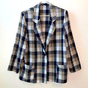Carole Wren Gray Blue Plaid Blazer Size Large